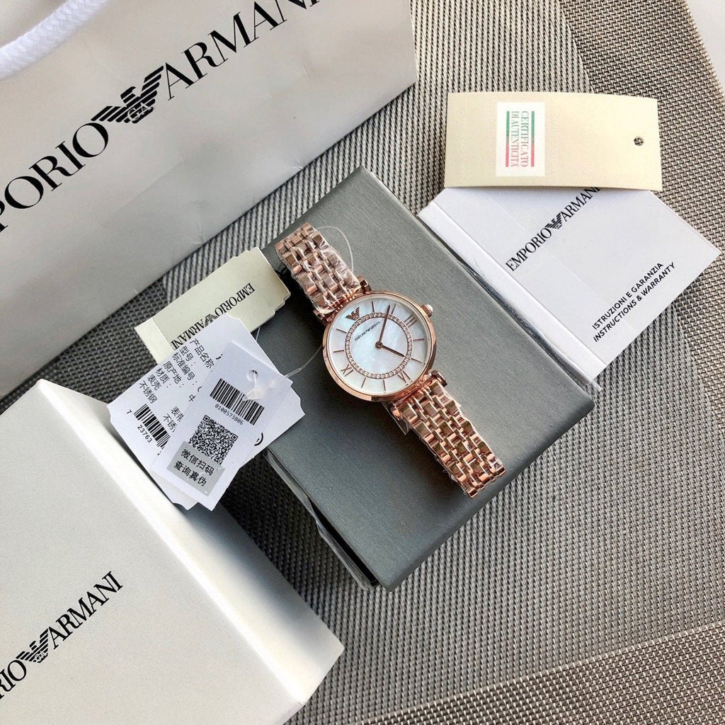 Armani Rose Gold White Dial Watch — front