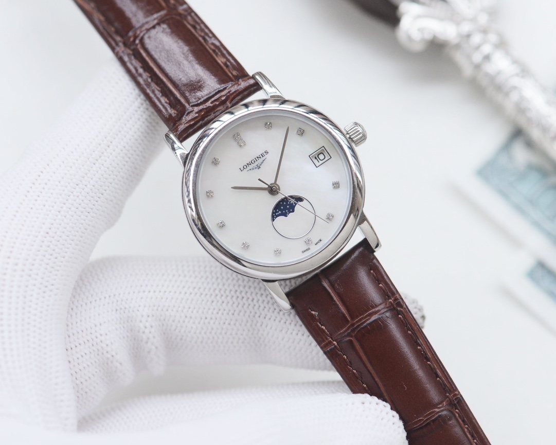 Longines Brown Silver White Dial Strap Watch — hero