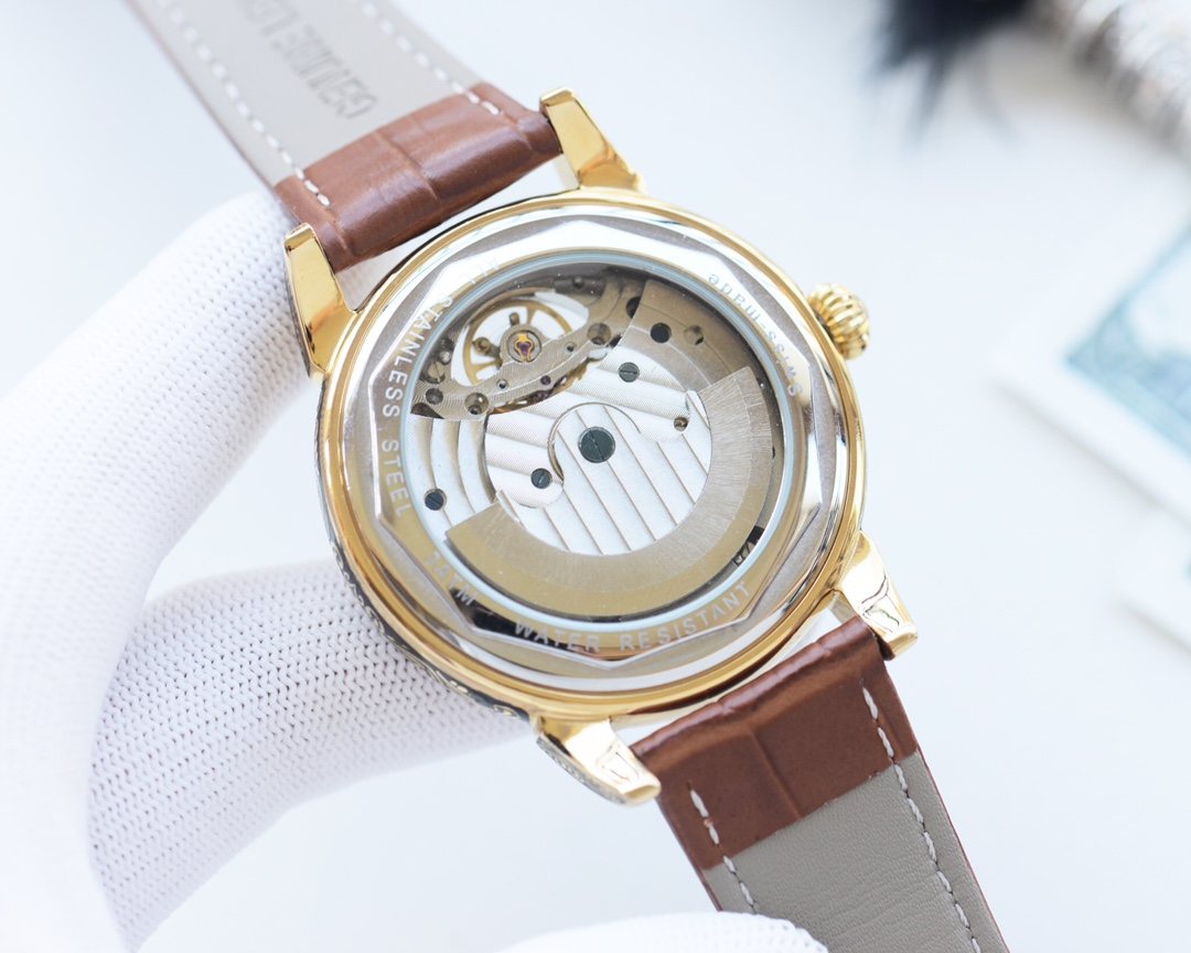 Patek Philippe Brown Gold Dial Leather Strap Watch — back