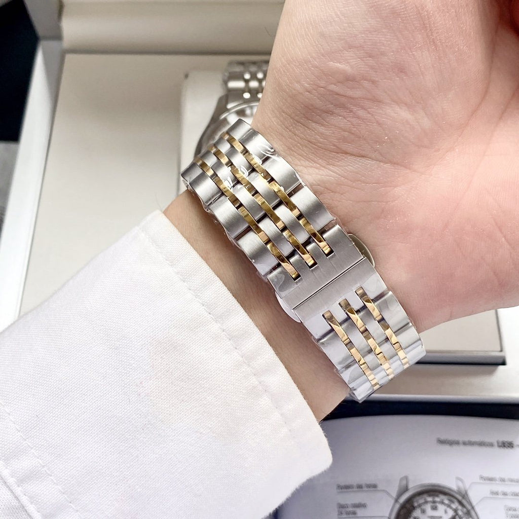 Longines Two Tone Silver Black Dial Bracelet Watch — detail