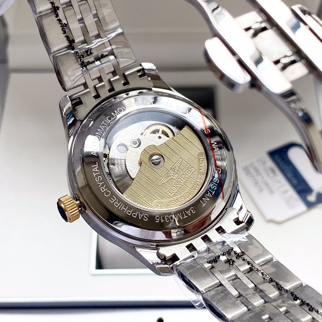 Longines Two Tone Silver White Dial Bracelet Watch — back