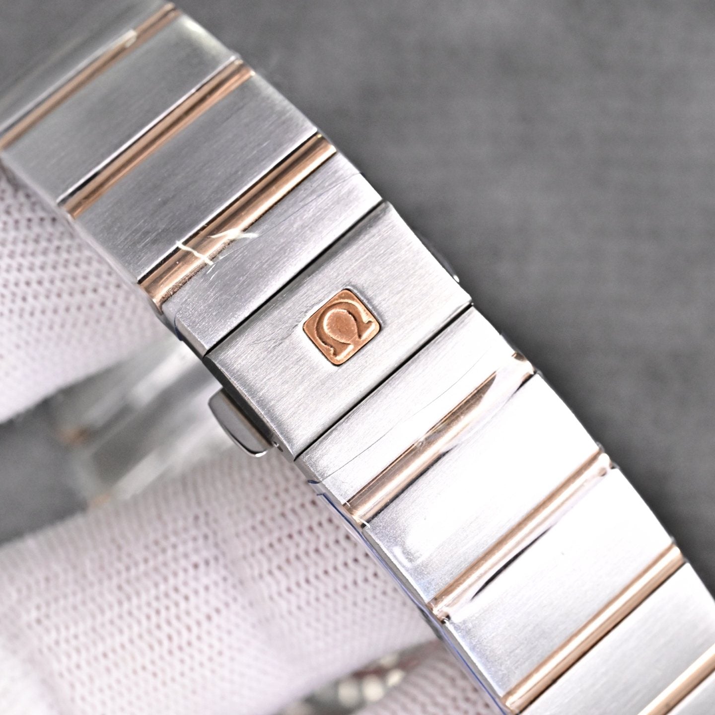 Omega Two Tone Silver Black Dial Bracelet Watch — label