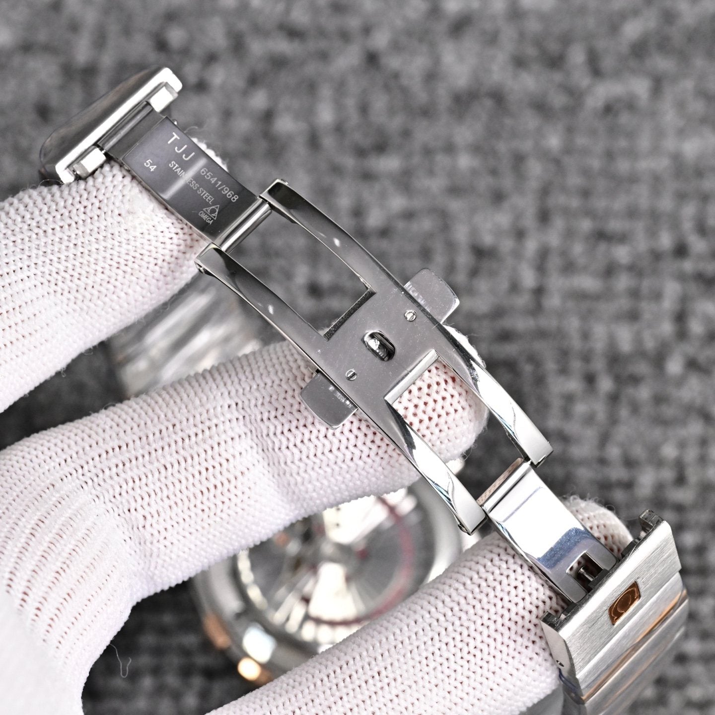 Omega Two Tone Silver Brown Dial Bracelet Watch — detail