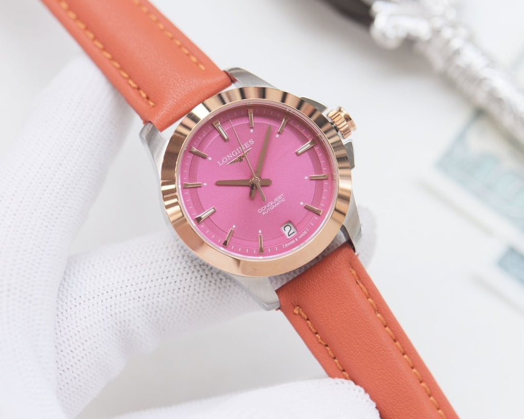 Longines Rose Gold Pink Dial Strap Watch — hero