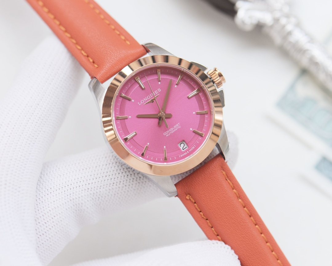 Longines Rose Gold Pink Dial Strap Watch — hero