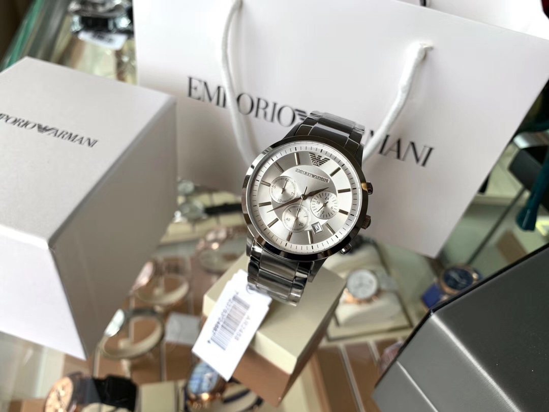EMPORIO ARMANI Silver-Tone Three-Subdial Watch — front