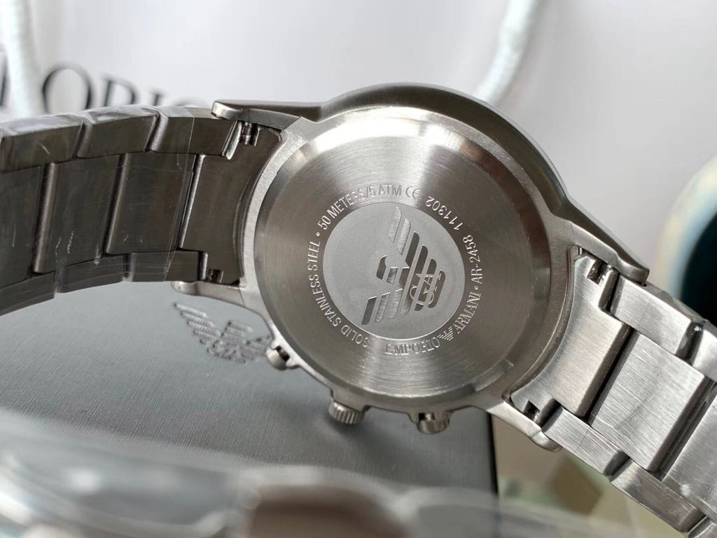 EMPORIO ARMANI Silver-Tone Three-Subdial Watch — front
