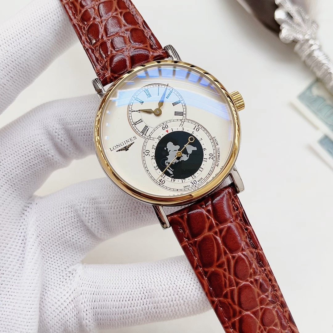 Brown Leather Strap Moon-and-Star Dial Watch — hero