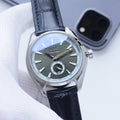 OMEGA Black Silver Green Dial Leather Strap Watch — hero