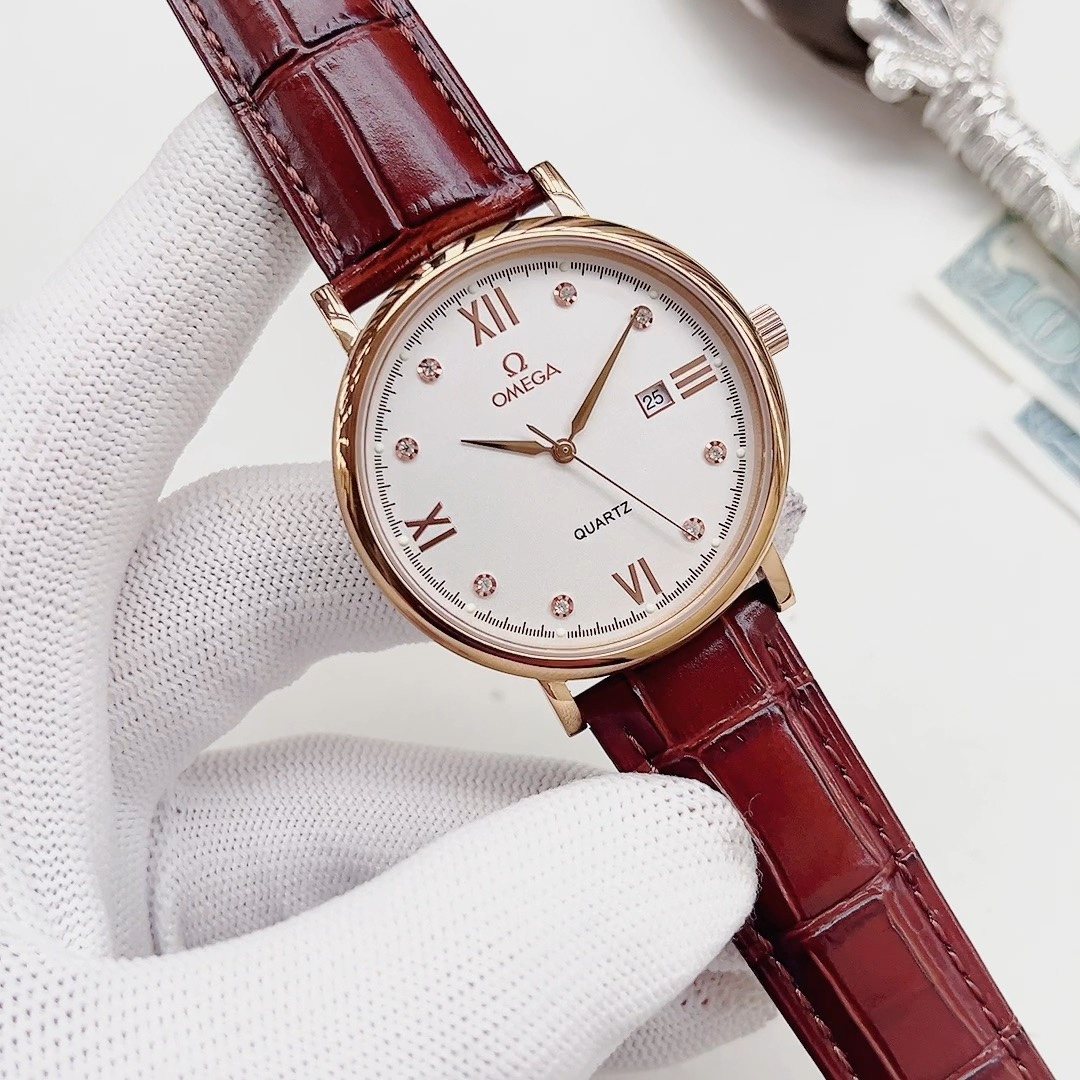 OMEGA Burgundy Leather Strap Watch — hero