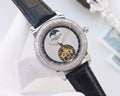 Patek Philippe Black Silver White Dial Leather Strap Watch — hero