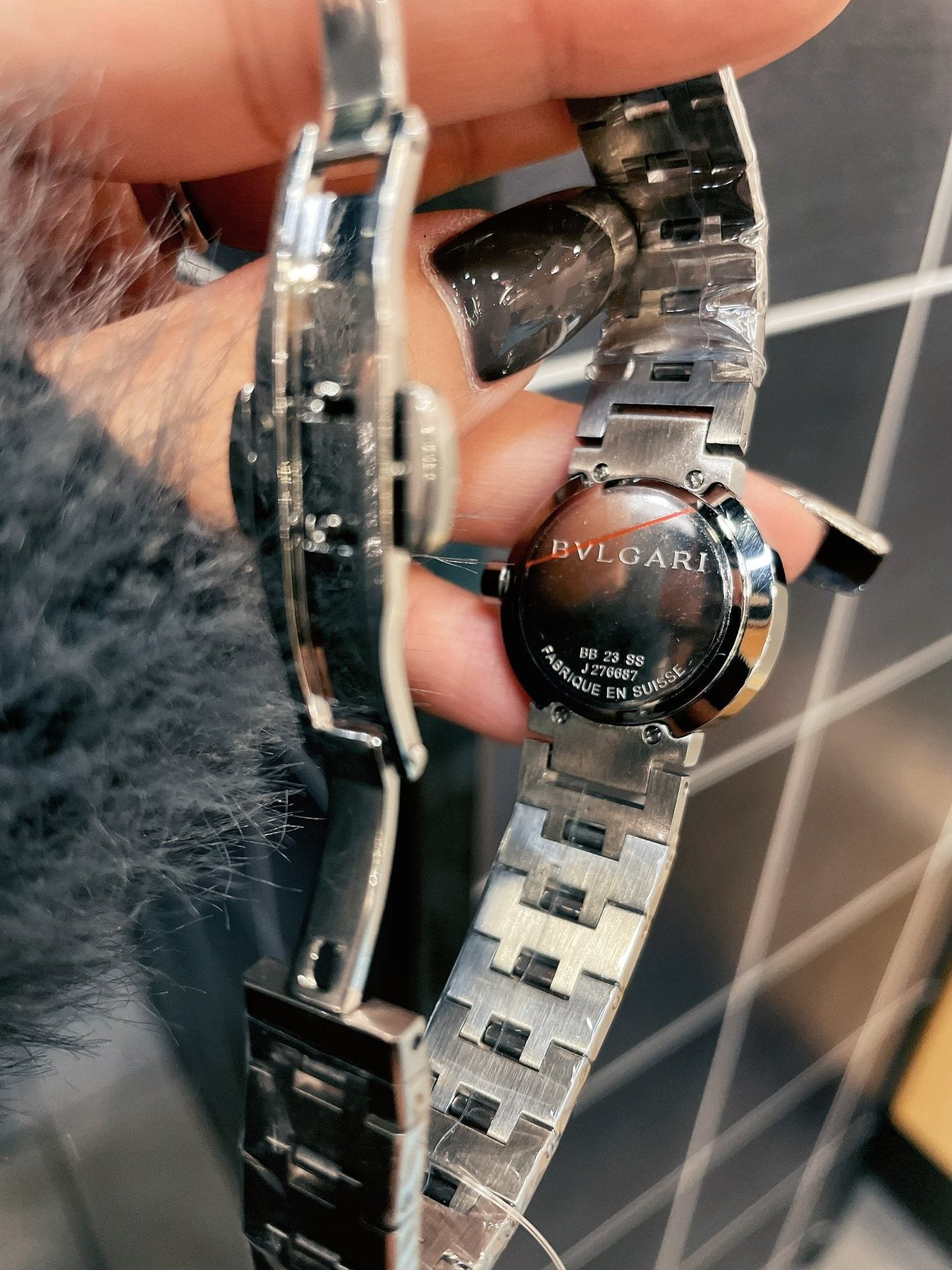 Bvlgari Black Dial Silver-Tone Bracelet Watch — back