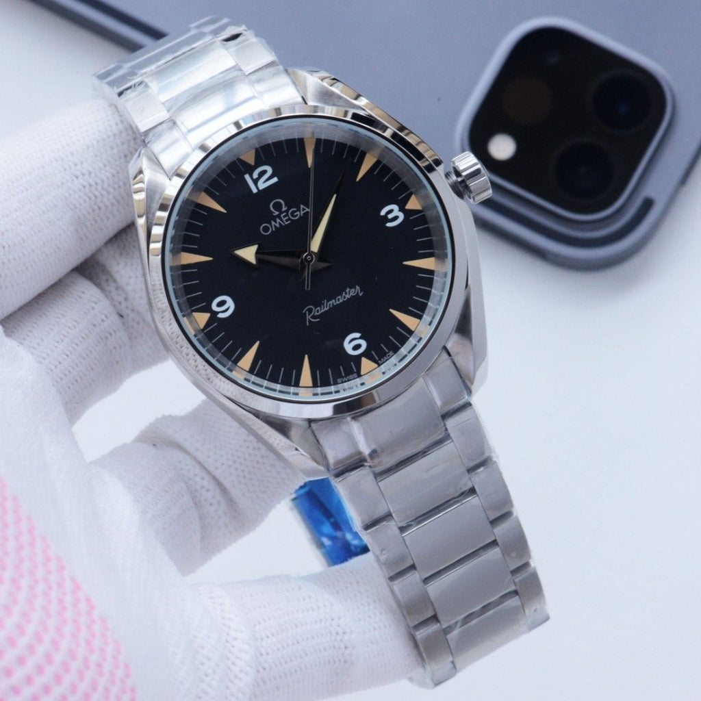 OMEGA Gold Silver Black Dial Bracelet Watch — hero