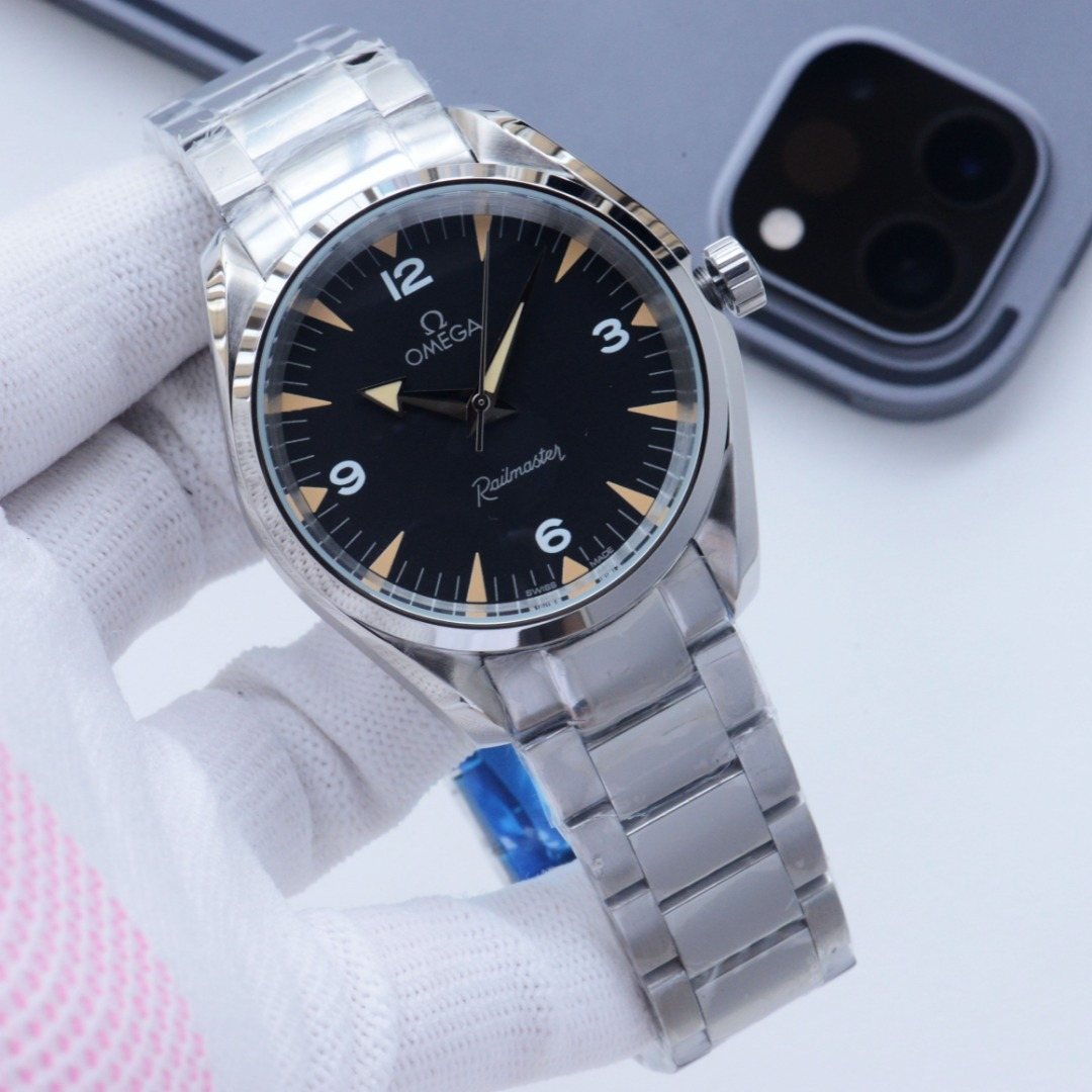 OMEGA Gold Silver Black Dial Bracelet Watch — hero