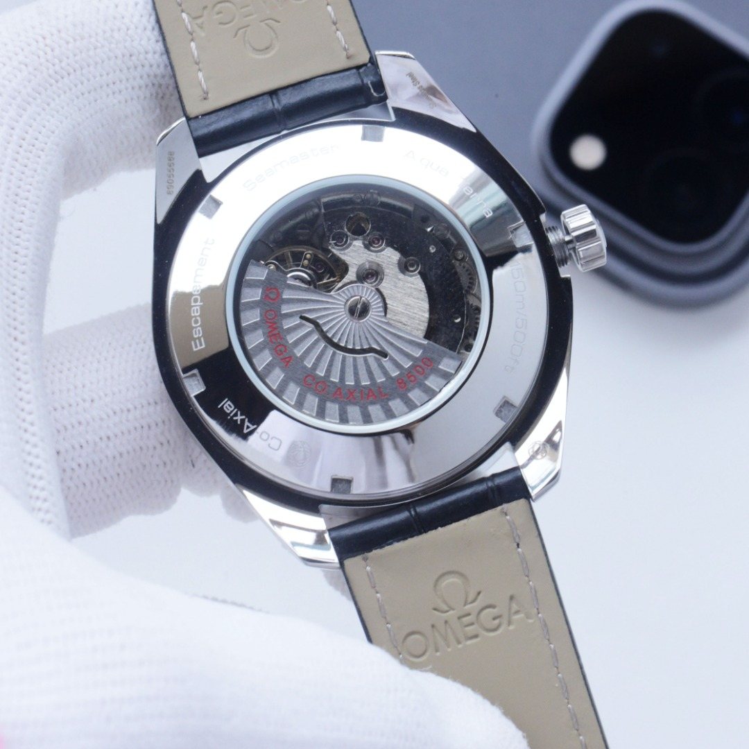 OMEGA Gold Silver Black Dial Bracelet Watch — back