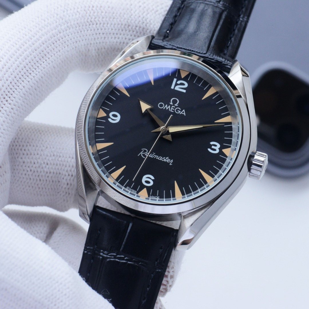 OMEGA Gold Silver Black Dial Bracelet Watch — front