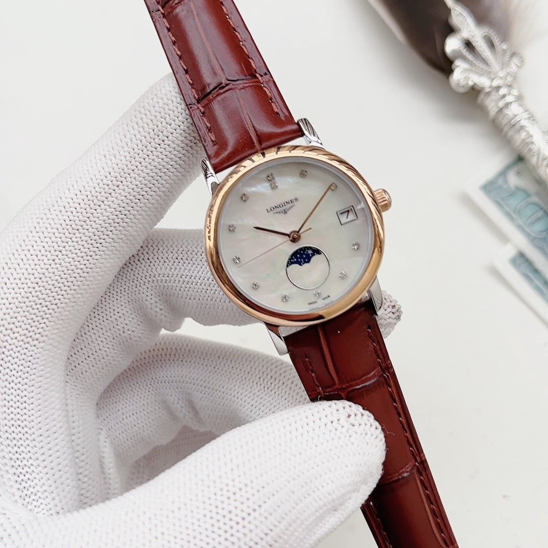 Longines Burgundy Leather Strap Watch — hero