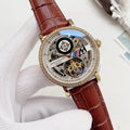 Patek Philippe Brown Leather Skeleton Dial Watch — hero