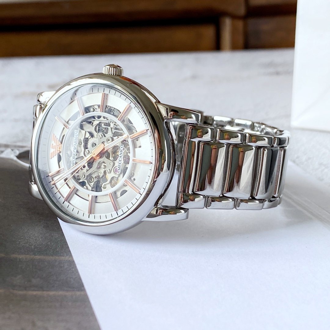 EMPORIO ARMANI Silver Skeleton Watch — front