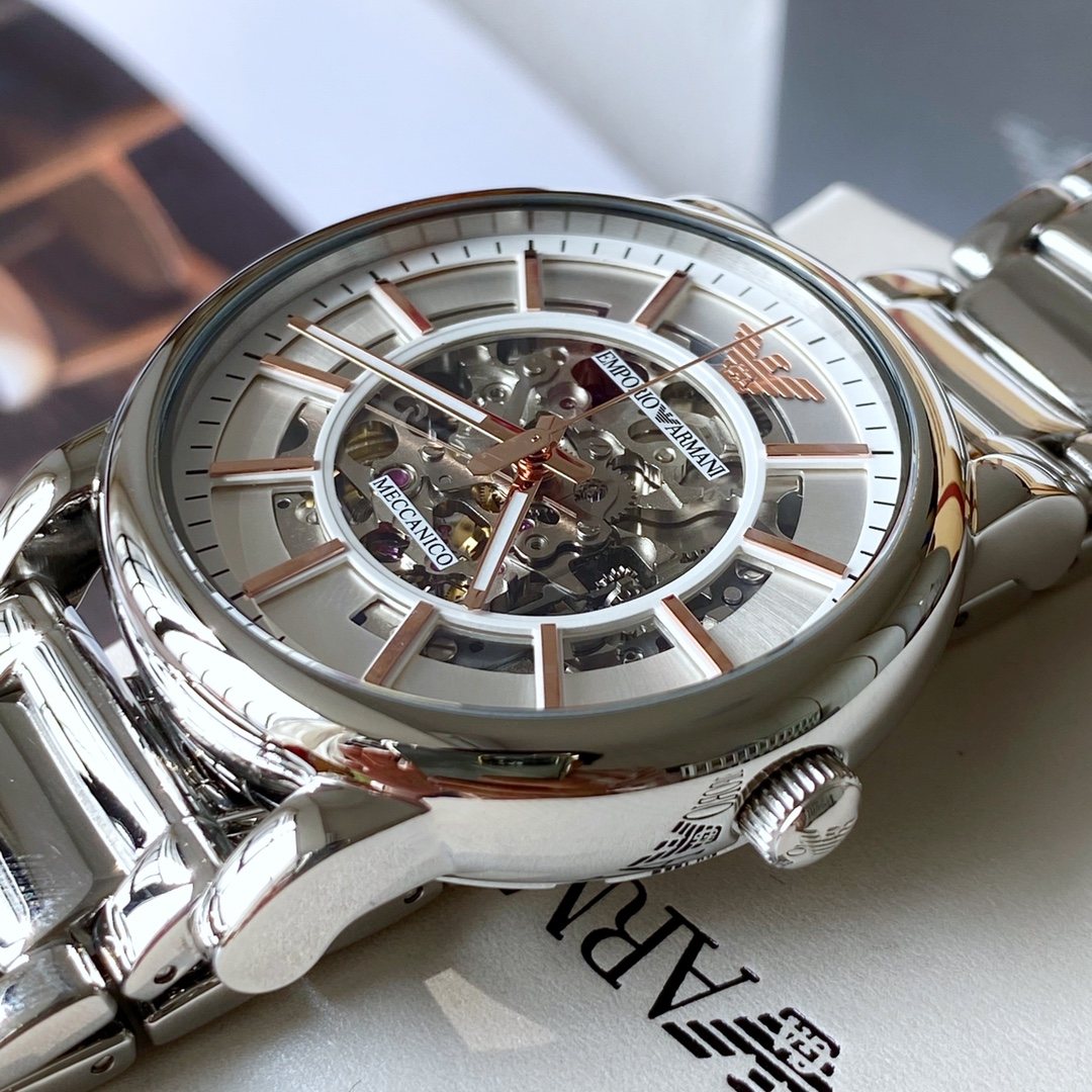 EMPORIO ARMANI Silver Skeleton Watch — side