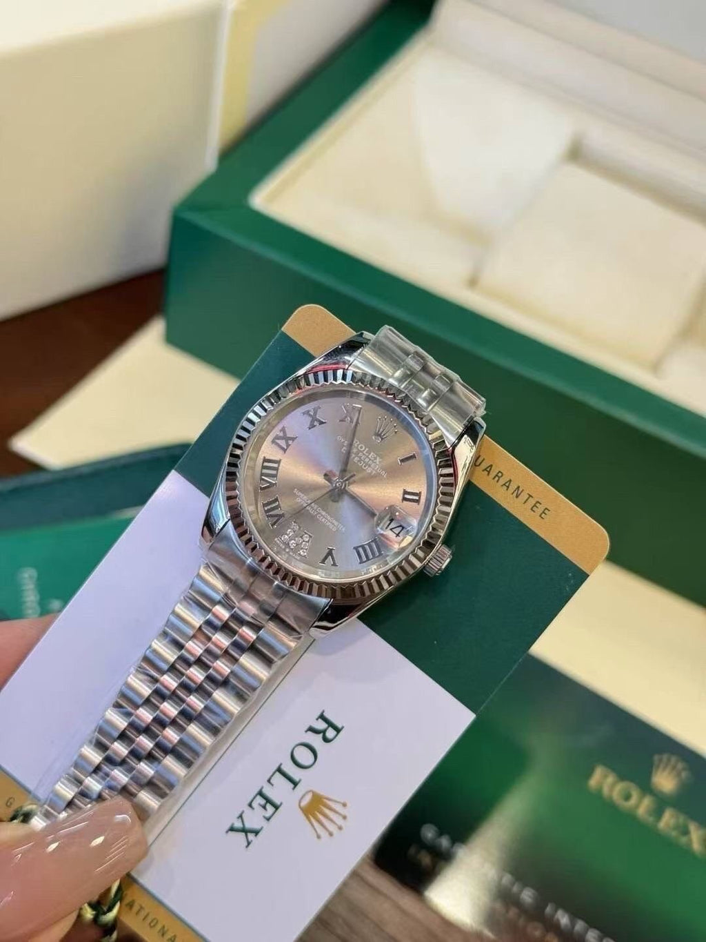 Rolex Pearlescent Gray Dial Watch — front