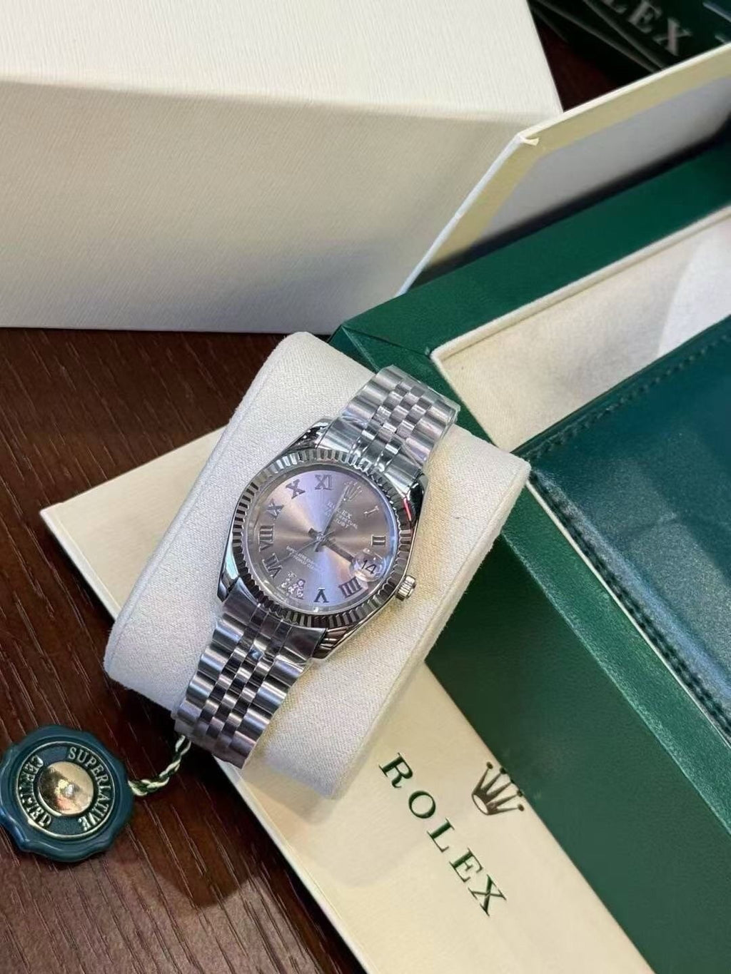 Rolex Pearlescent Gray Dial Watch — front