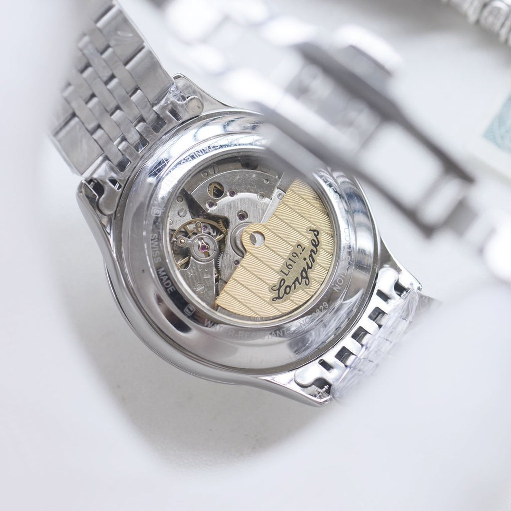 Longines Silver Gold White Dial Bracelet Watch — back
