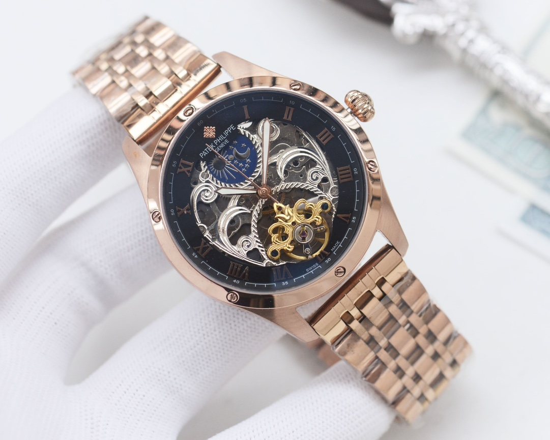 Patek Philippe Rose Gold Black Bracelet Watch — hero