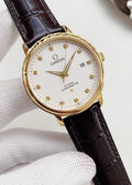 Omega White Dial Brown Strap Watch — hero