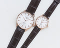 Longines Rose Gold Brown White Dial Leather Strap Couple Watch Set — hero