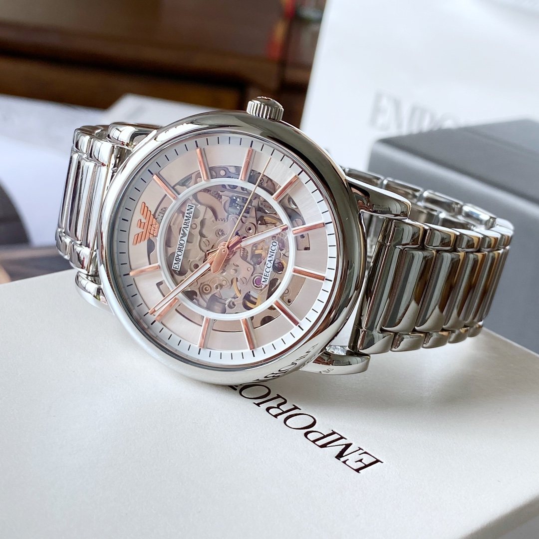 EMPORIO ARMANI Silver-Tone Skeleton Watch — front