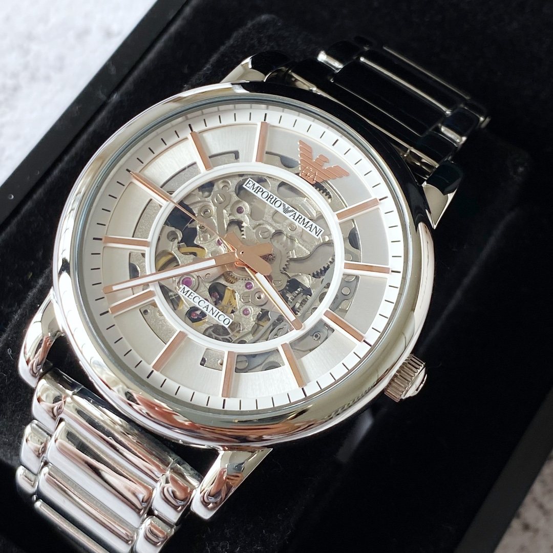EMPORIO ARMANI Silver-Tone Skeleton Watch — front