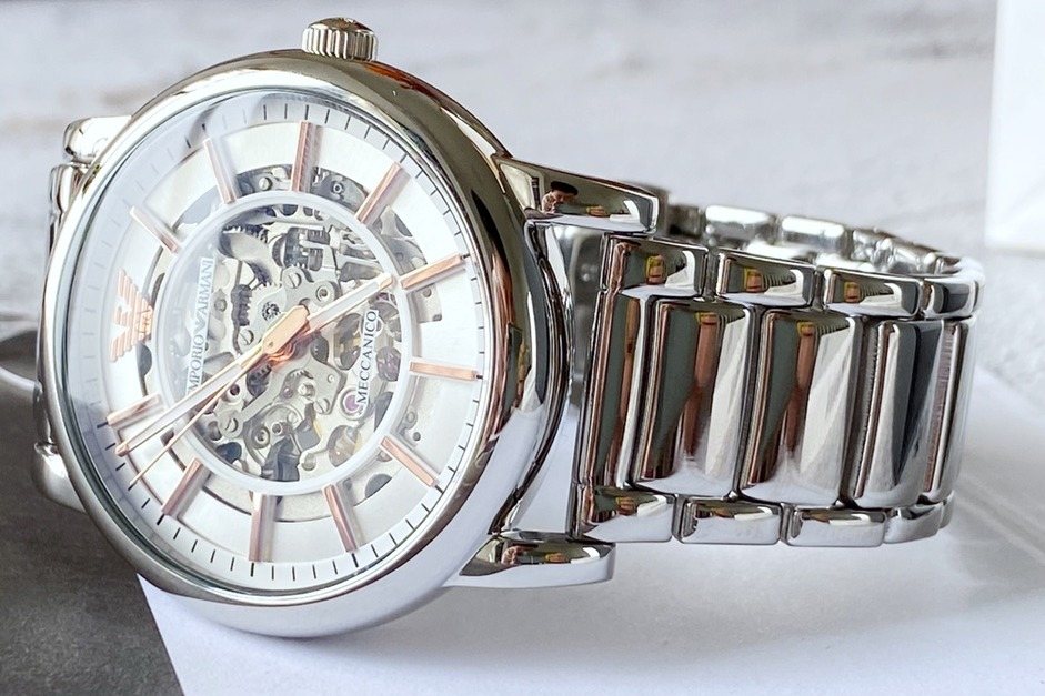 EMPORIO ARMANI Silver-Tone Skeleton Watch — hero
