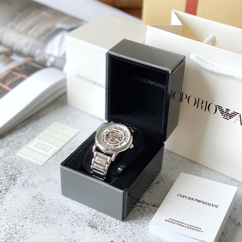 EMPORIO ARMANI Silver-Tone Skeleton Watch — front