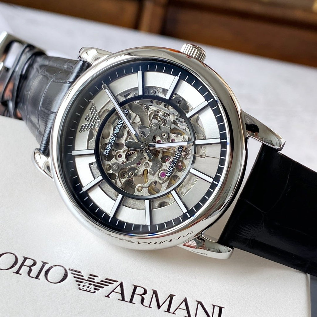 EMPORIO ARMANI Silver-Tone Skeleton Dial Watch — front