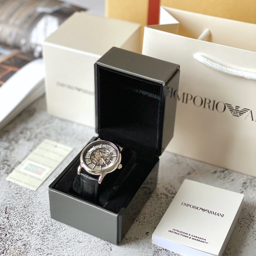 EMPORIO ARMANI Silver-Tone Skeleton Dial Watch — detail