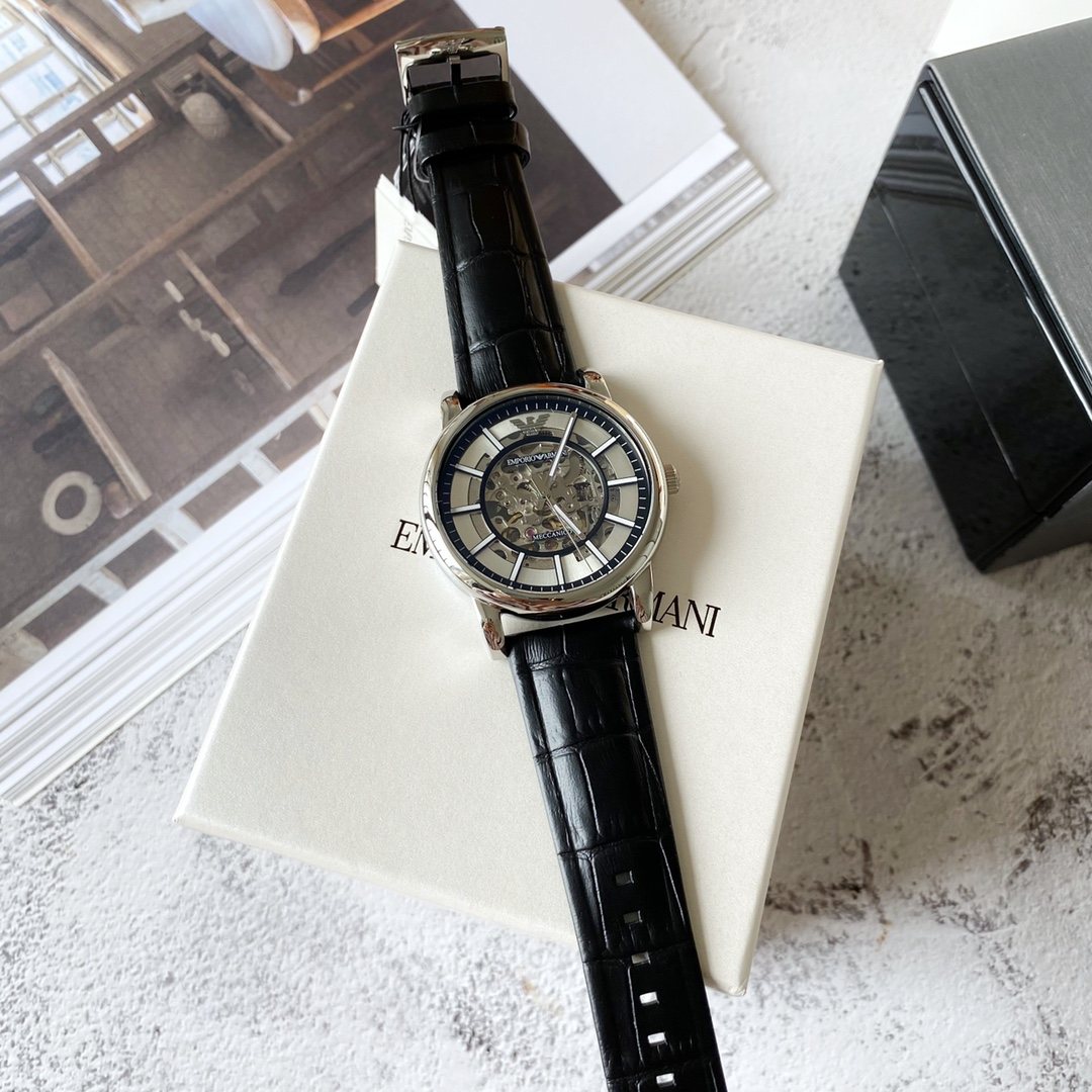 EMPORIO ARMANI Silver-Tone Skeleton Dial Watch — front