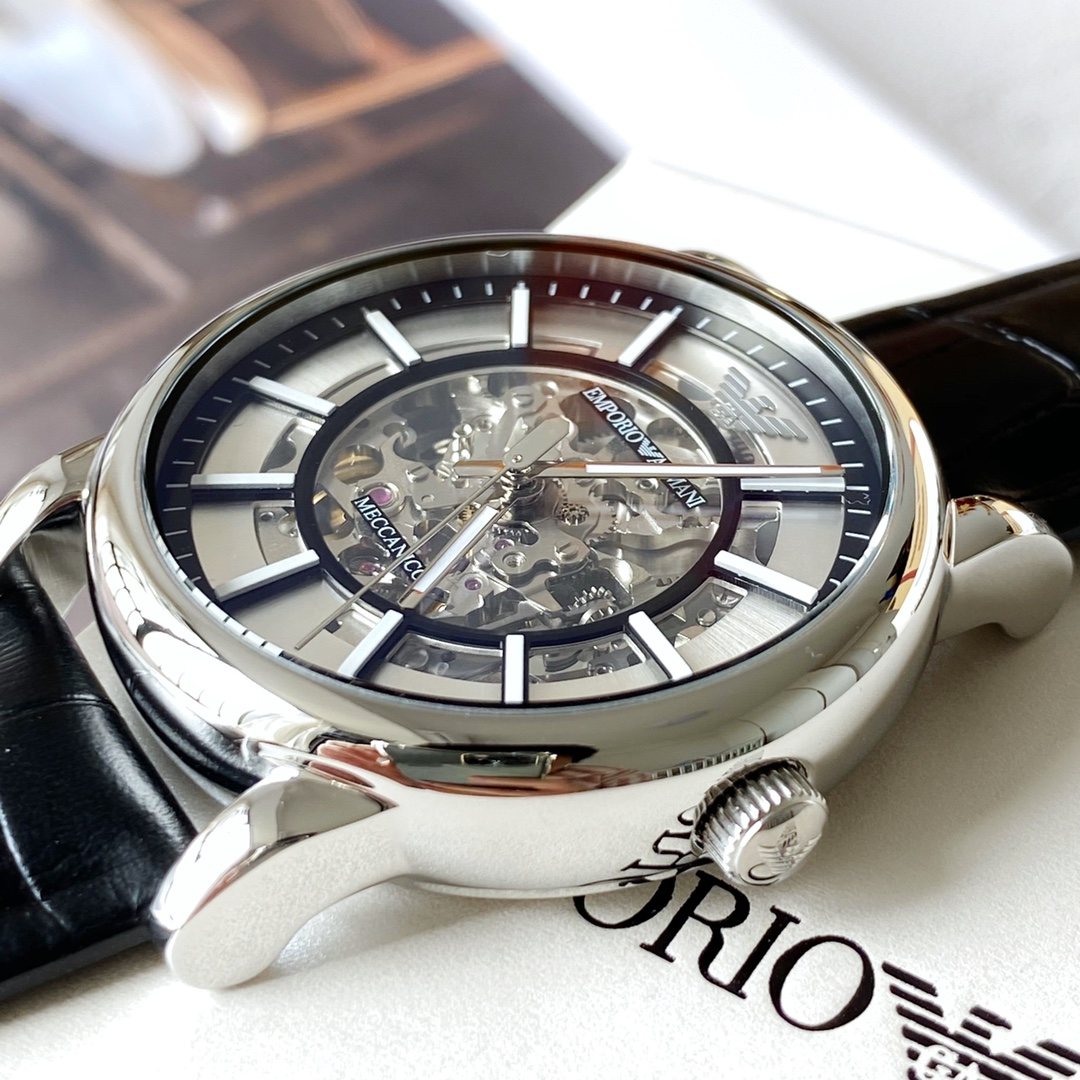 EMPORIO ARMANI Silver-Tone Skeleton Dial Watch — side