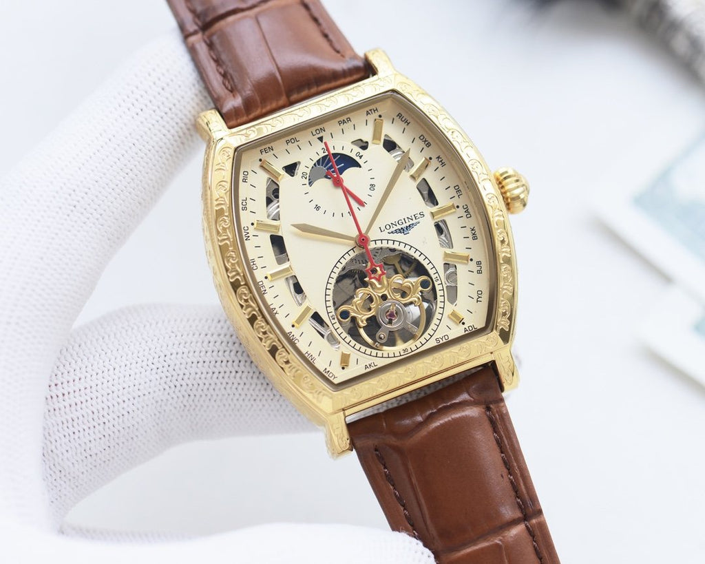 Longines Gold Brown Strap Watch — hero