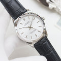 Rolex Silver Black White Dial Leather Strap Watch — hero