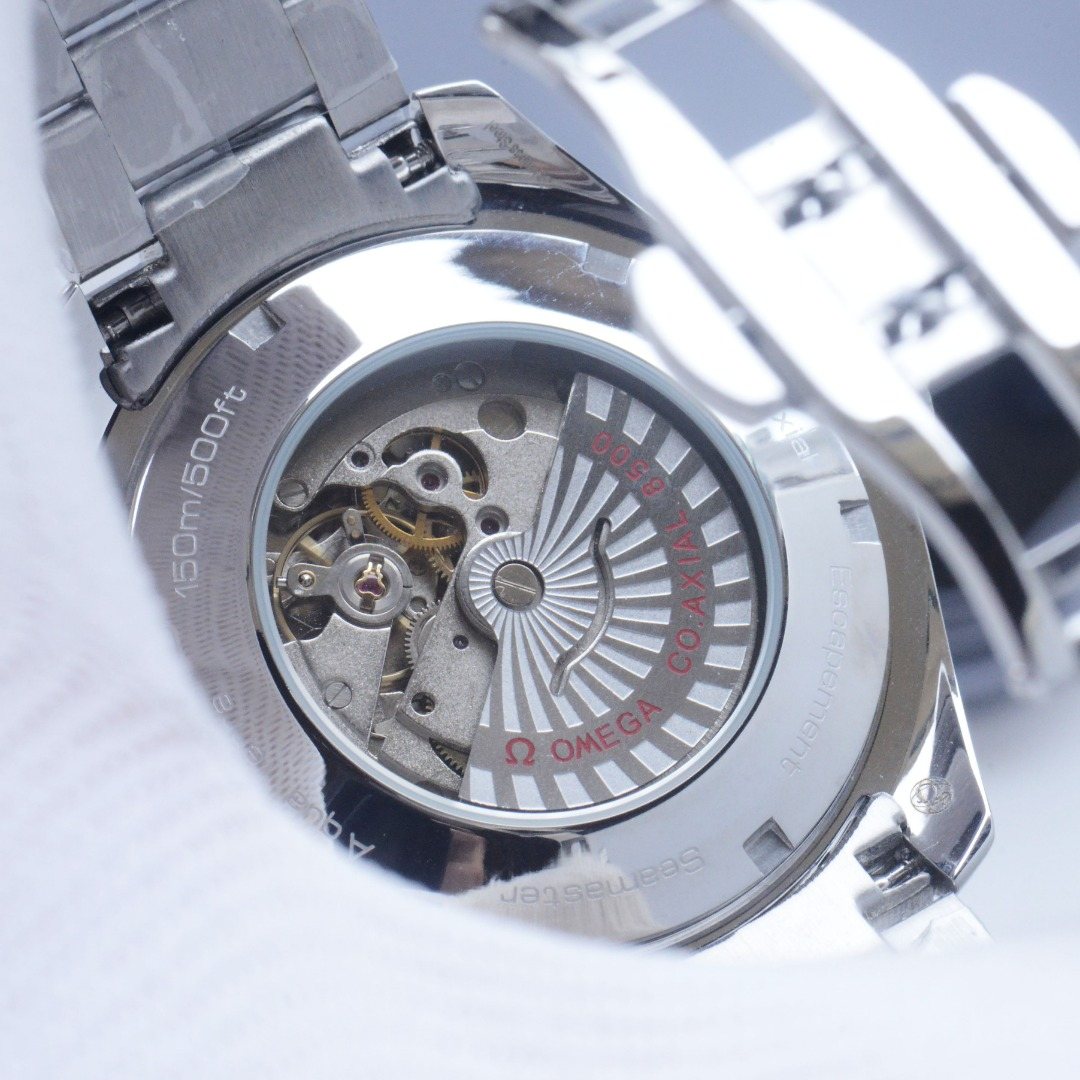 Omega Silver Blue Dial Bracelet Watch — detail