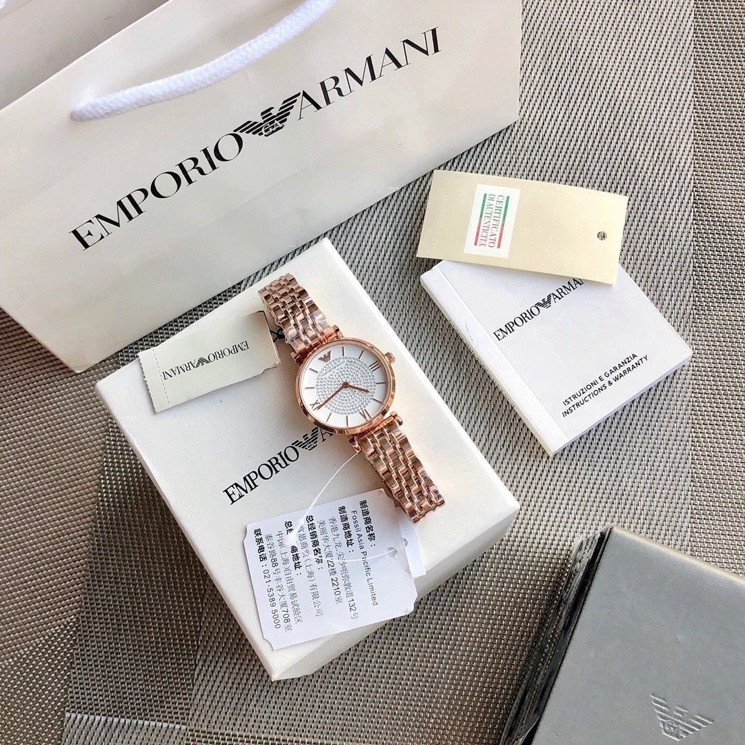 EMPORIO ARMANI Rose Gold Crystal Dial Watch — detail