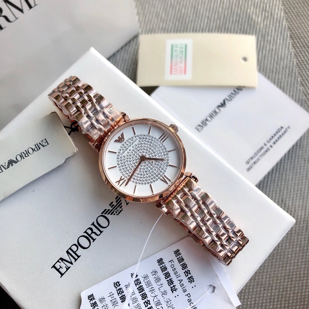 EMPORIO ARMANI Rose Gold Crystal Dial Watch — front
