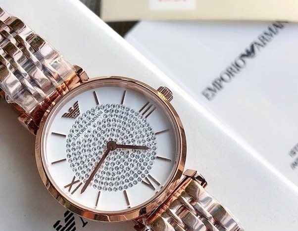 EMPORIO ARMANI Rose Gold Crystal Dial Watch — front