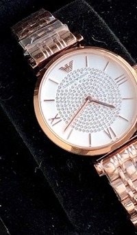 EMPORIO ARMANI Rose Gold Crystal Dial Watch — front