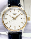 Longines Gold Black White Dial Leather Strap Watch — hero