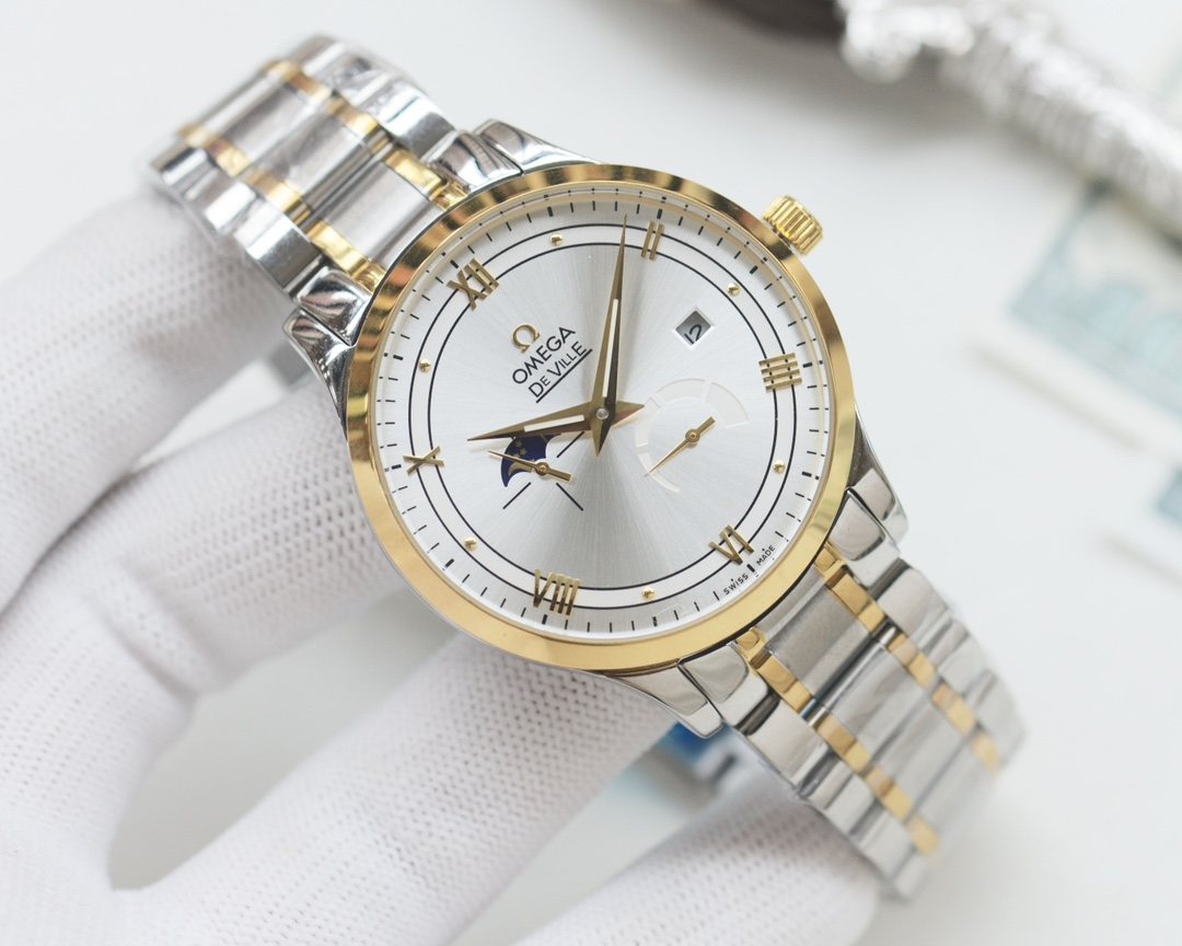 Omega Silver Gold White Dial Bracelet Watch — hero