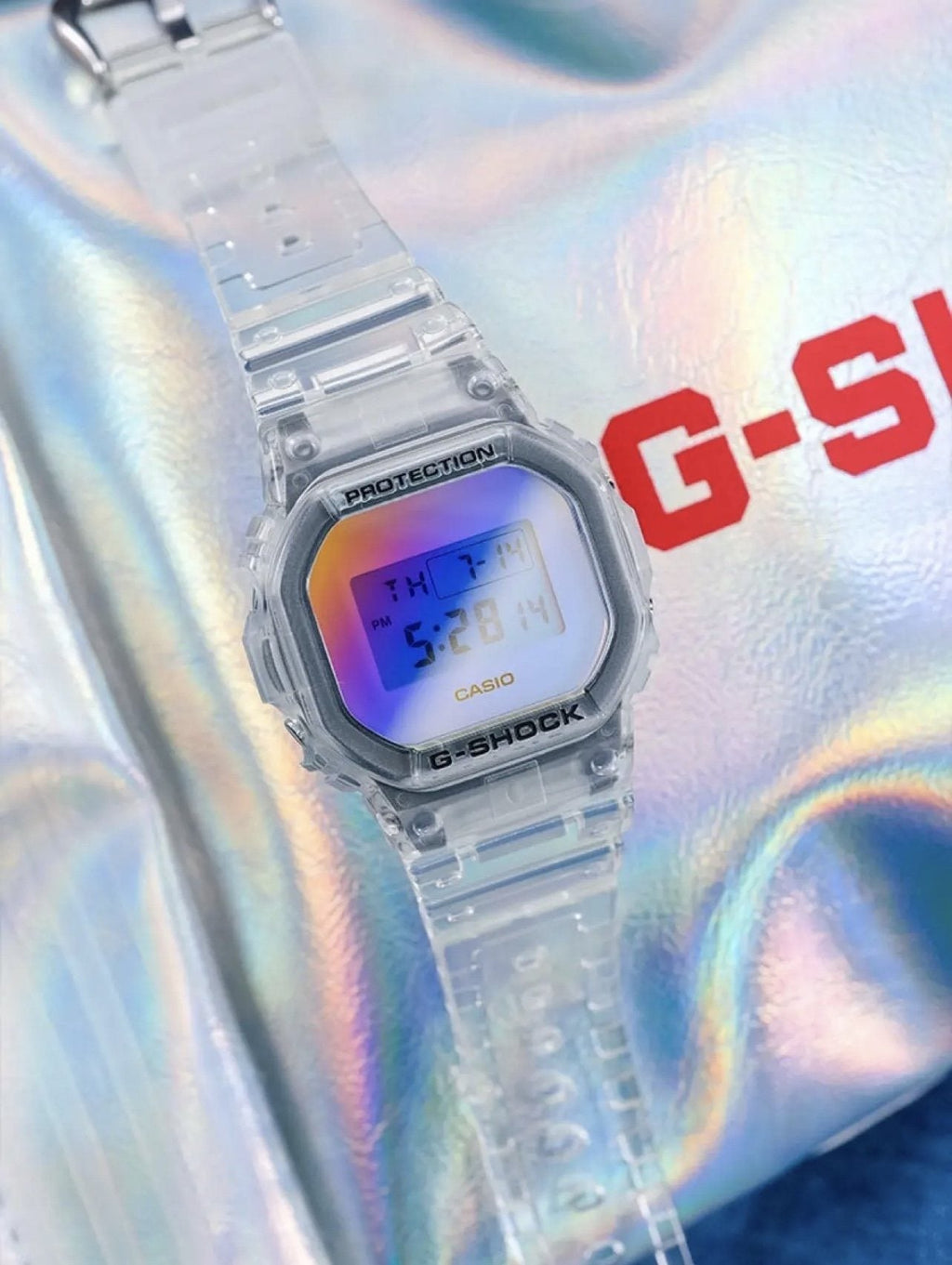 CASIO Clear Iridescent Digital Watch — front