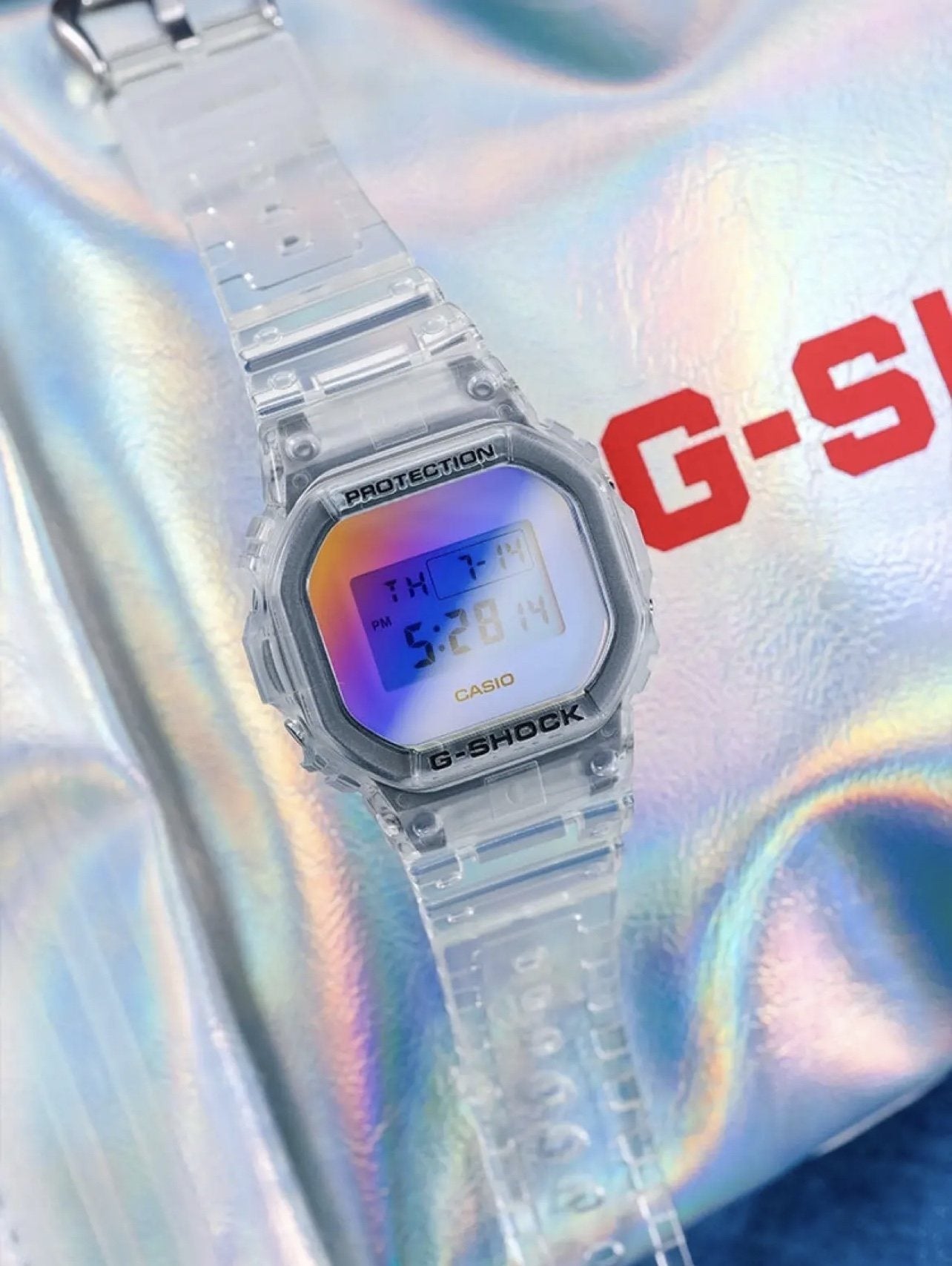 CASIO Clear Iridescent Digital Watch — front