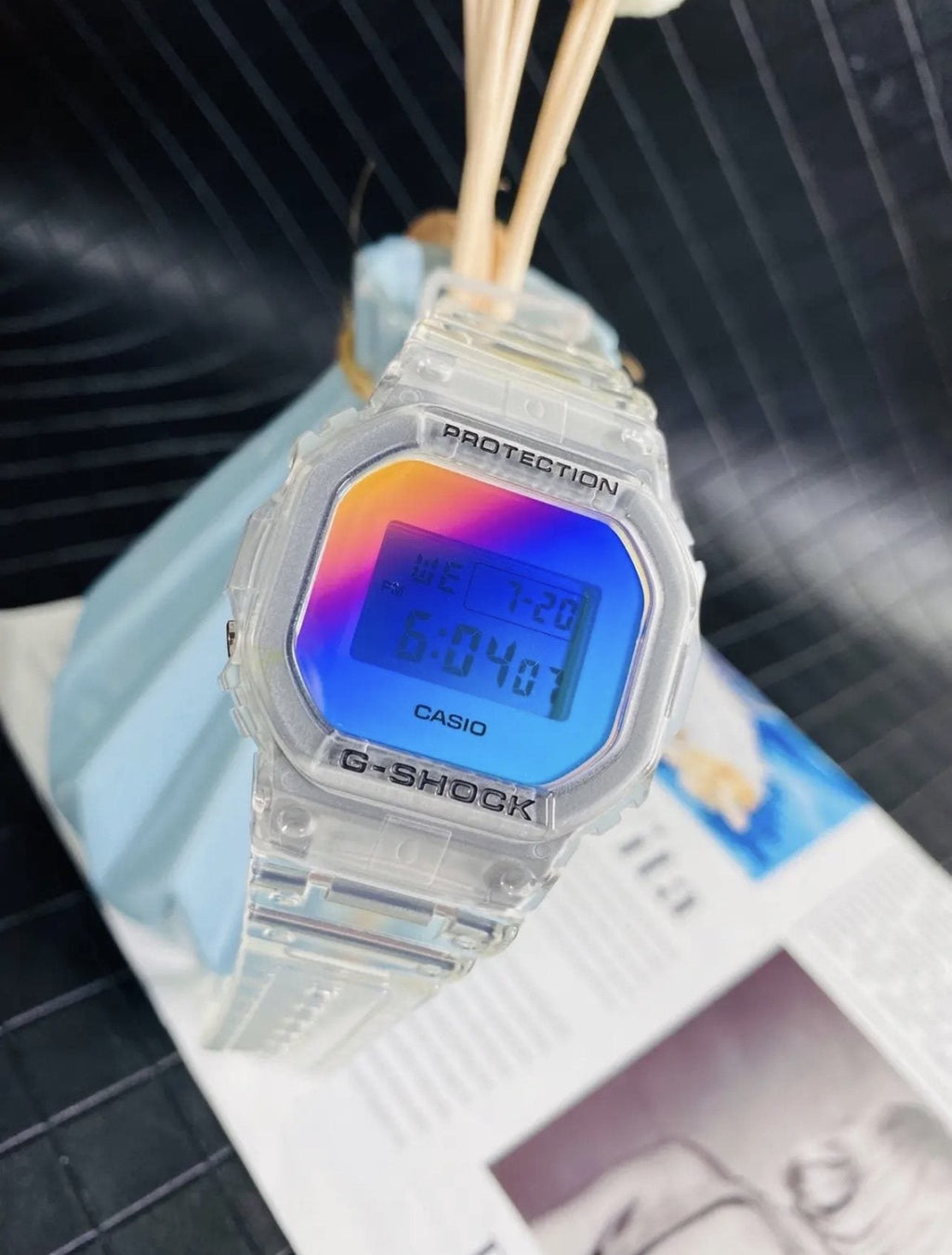 CASIO Clear Iridescent Digital Watch — front